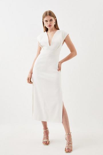 Ivory White Soft Tailored Sleeveless Column Midi Dress