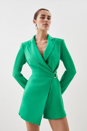 Green Compact Stretch Tailored Tie Detail Blazer Playsuit