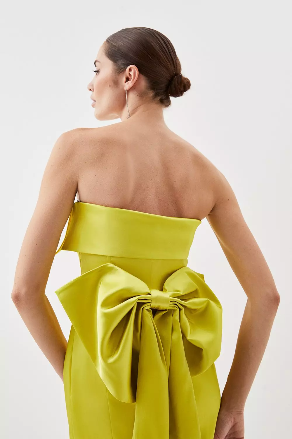 Italian Satin Bandeau Structured Bow Detail Midi Dress