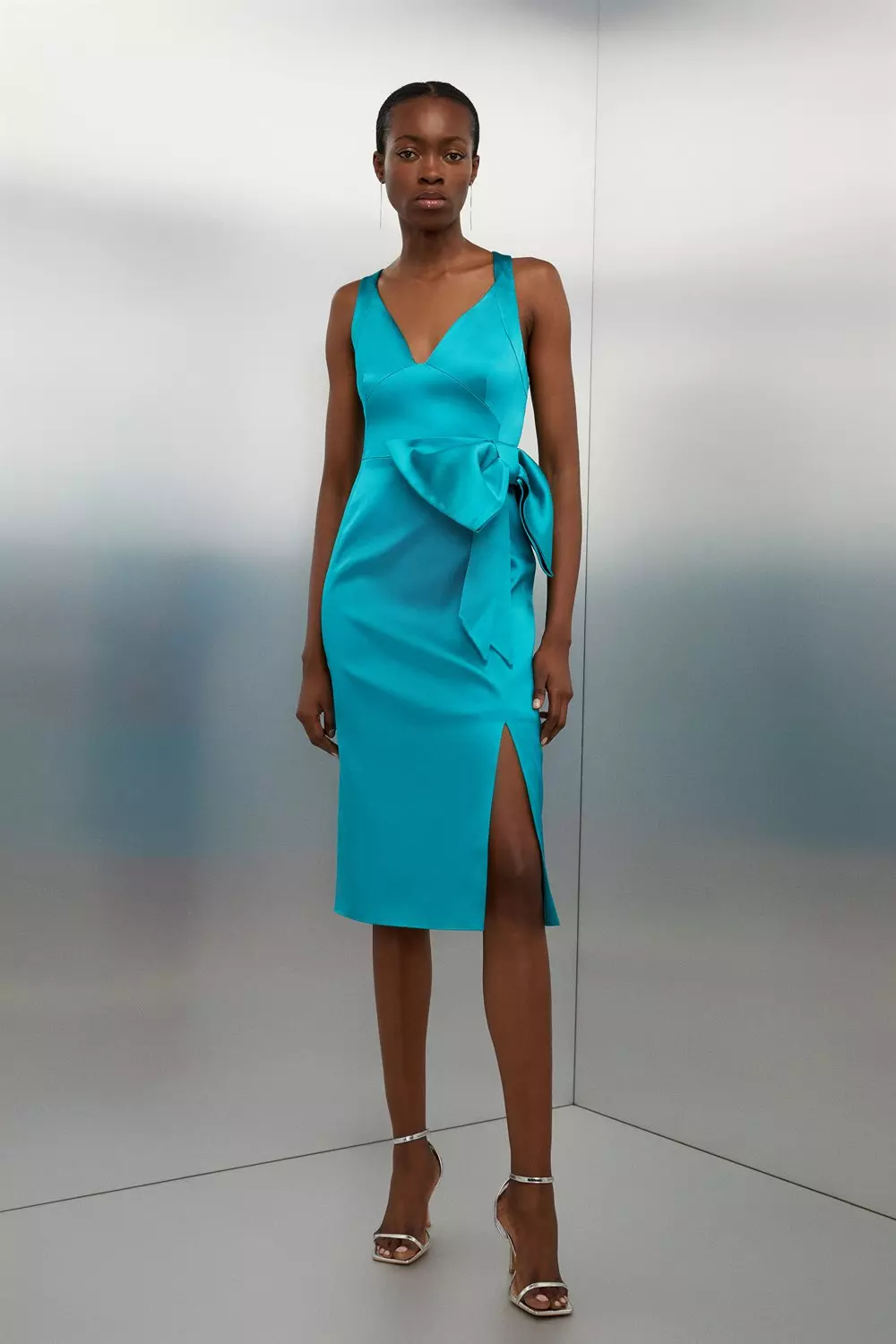 Teal satin deals midi dress