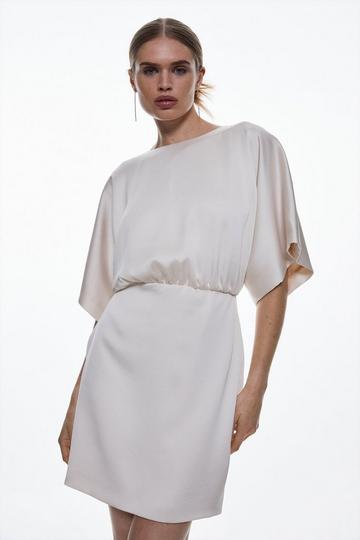 Satin Back Crepe Angel Sleeve Mini Dress ivory