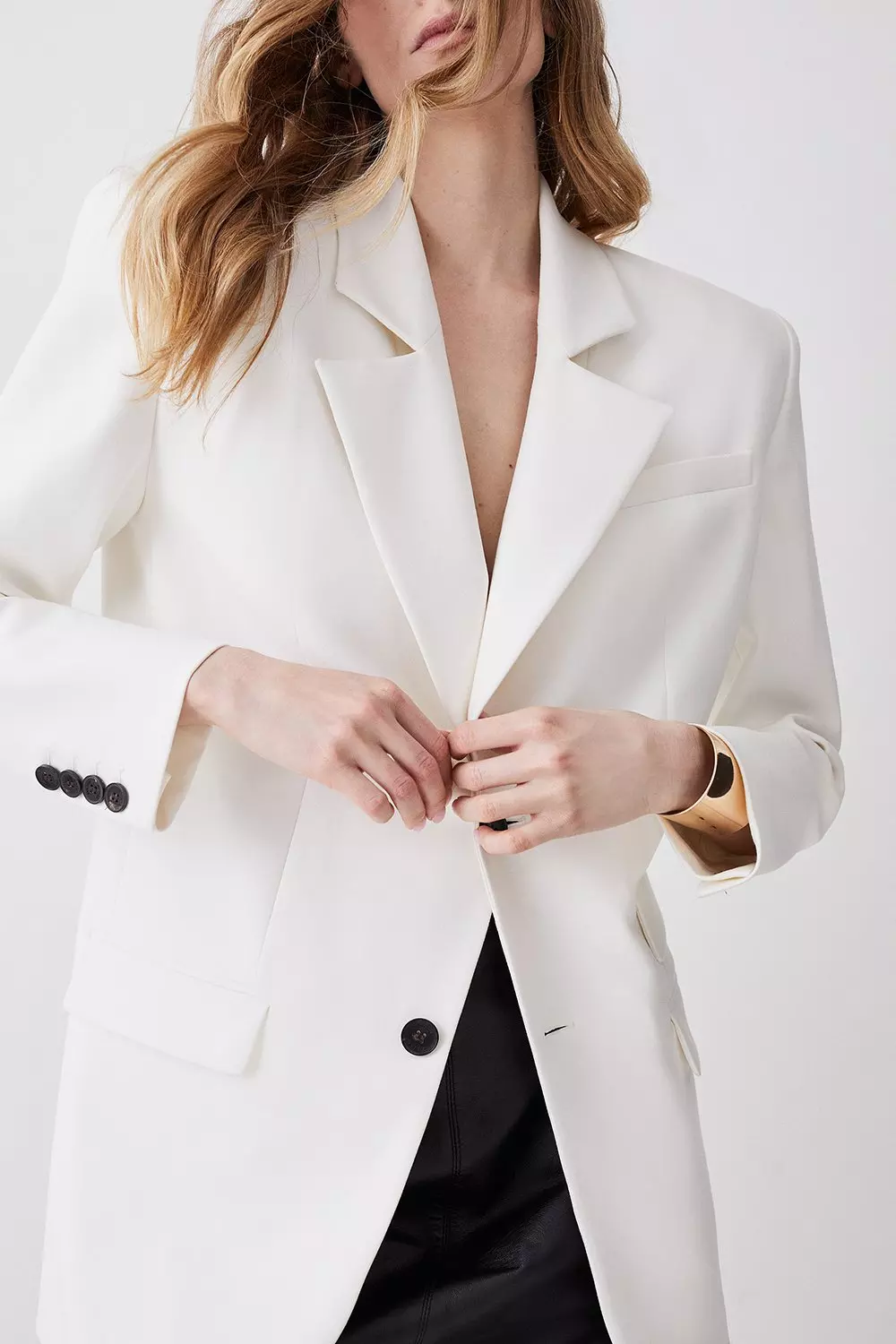 Compact Stretch Strong Shoulder Tailored Longline Blazer Karen