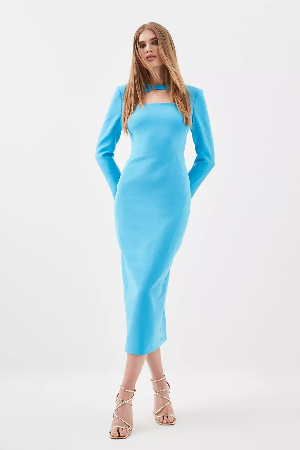 Tall Compact Stretch Cut Out Sleeved Tailored Pencil Dress