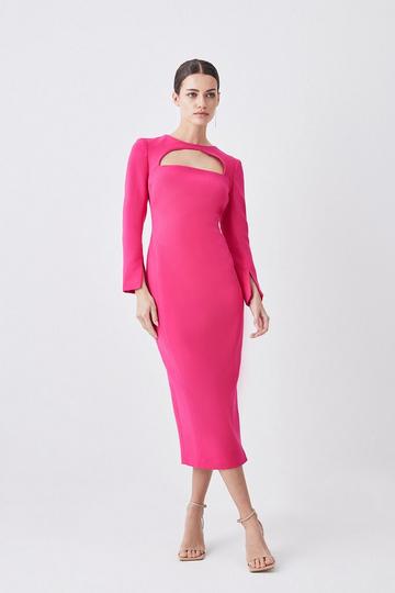 Petite Compact Stretch Cut Out Sleeved Pencil Dress fuchsia