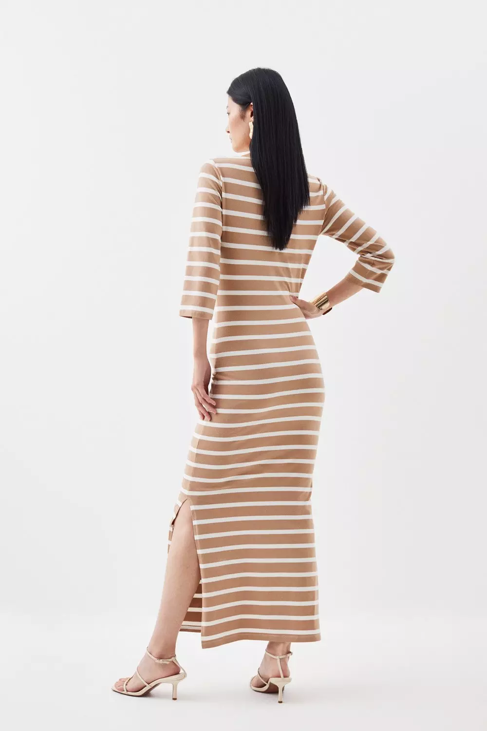 Maternity Striped 3/4 Sleeved Midi Dress