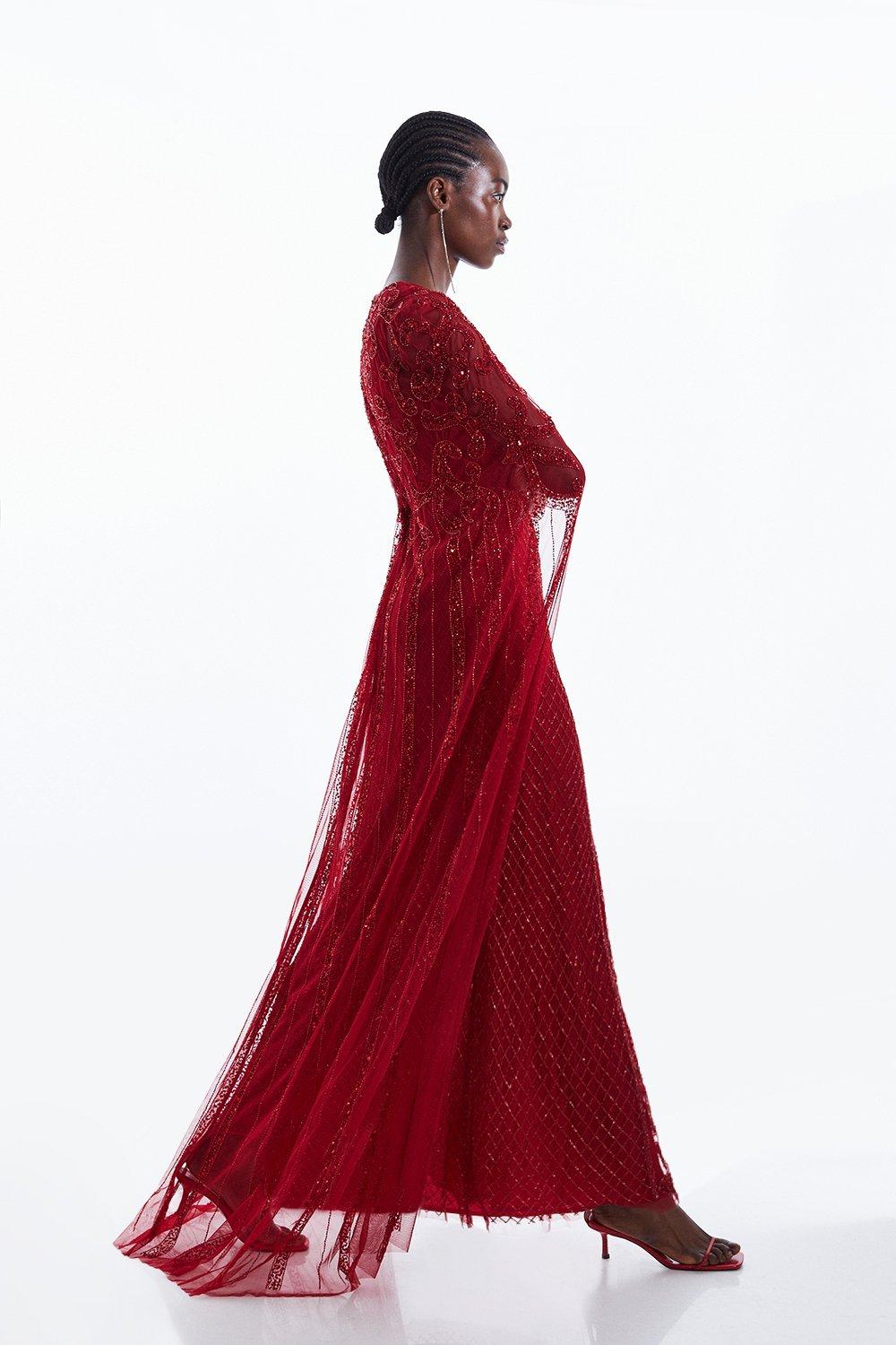 Long sleeve floor shop length red dress