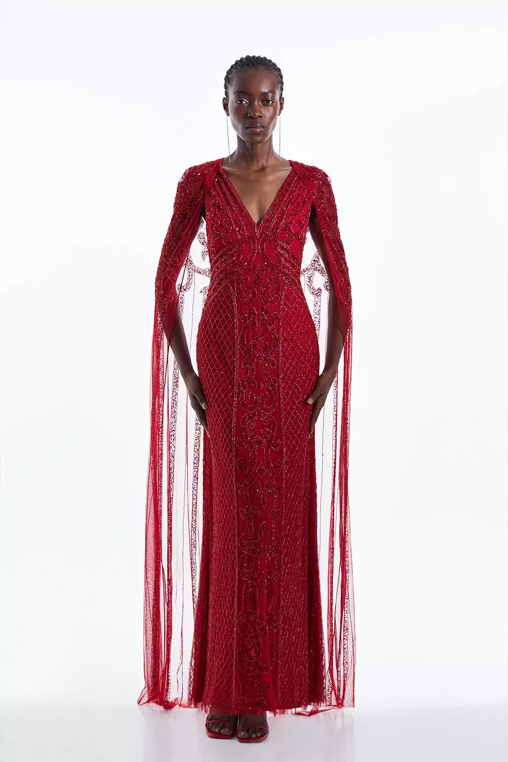 Embellished Woven Maxi Dress With Cape | Karen Millen