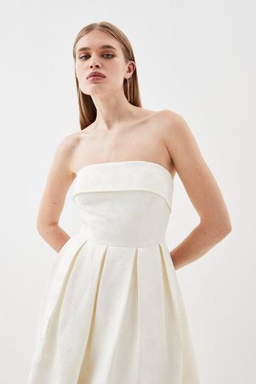 Woven Jacquard Bandeau Prom Dress white