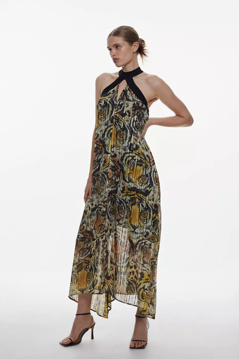 Tall Tiger Printed Halter Neck Woven Midi Dress Karen Millen