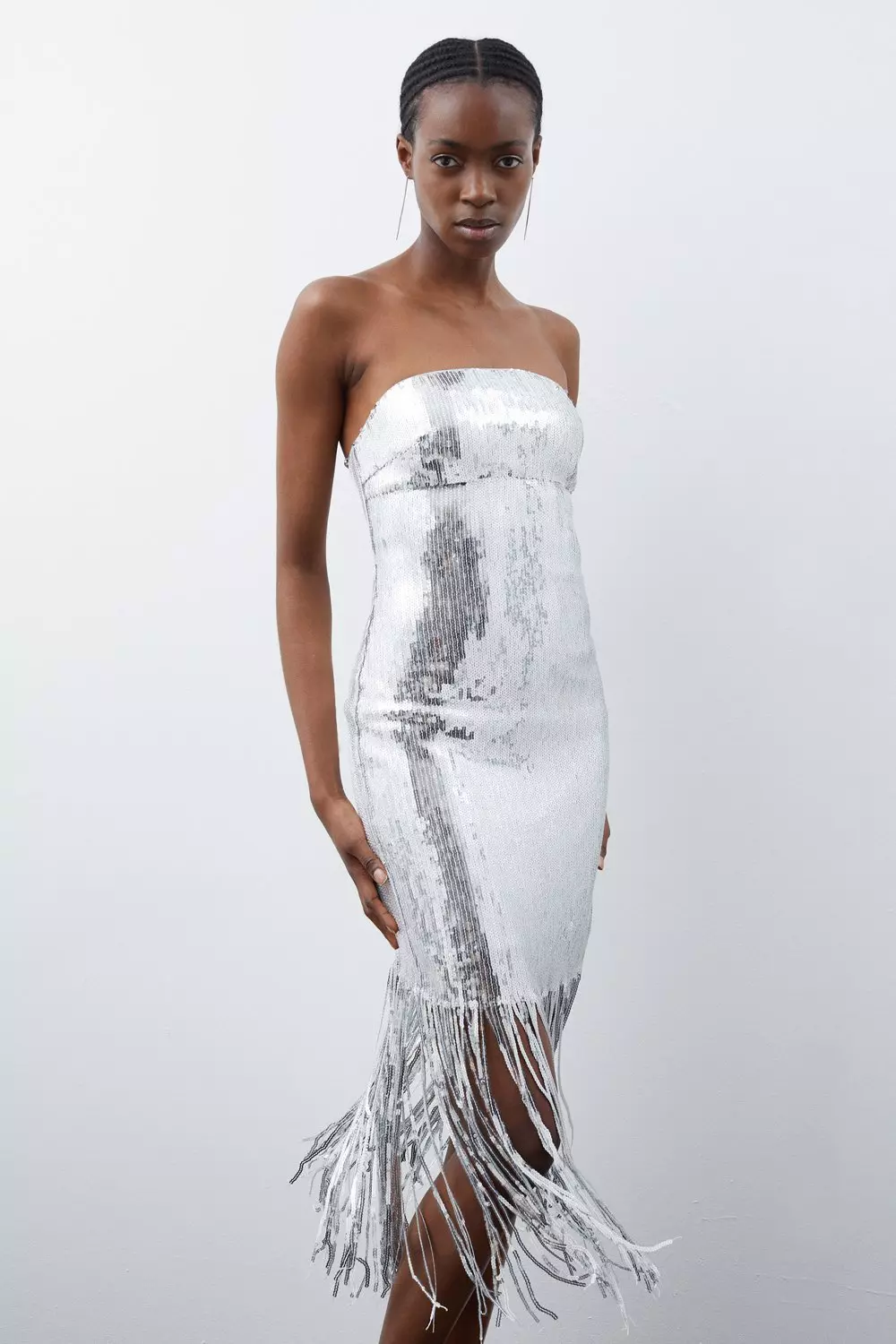 Fringe Sequin Bandeau Midi Dress Karen Millen