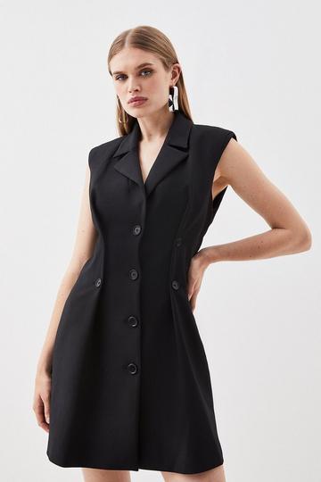 Black Tailored Compact Stretch Full Skirt Blazer Dress