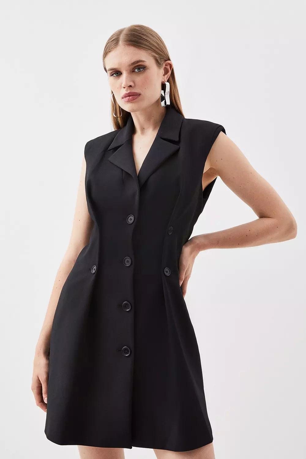 Tailored Compact Stretch Full Skirt Blazer Dress | Karen Millen