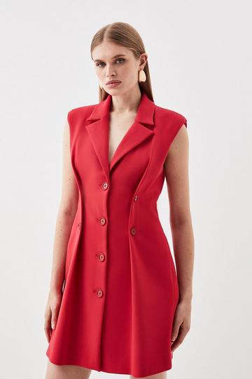 Red Tailored Compact Stretch Full Skirt Blazer Dress