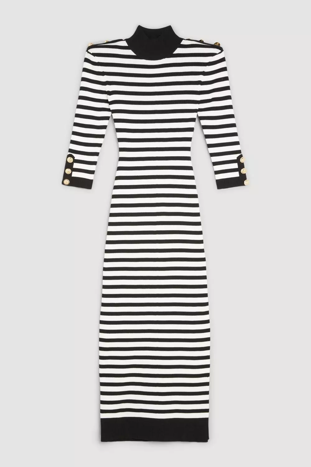 Rib Knit Power Shoulder Military Trim Midi Dress | Karen Millen