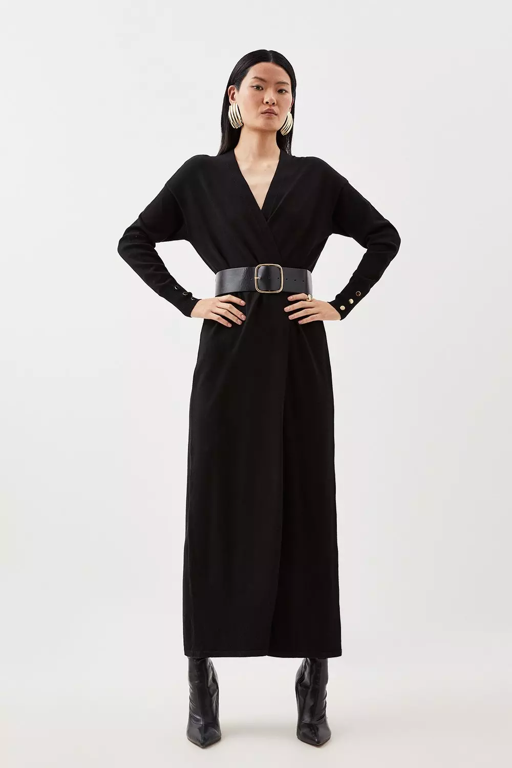 Viscose Blend Knit Belted Maxi Cardigan