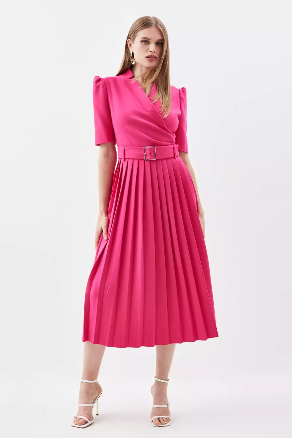 Compact Stretch Notch Neck Wrap Belted Forever Midi Dress Karen Millen