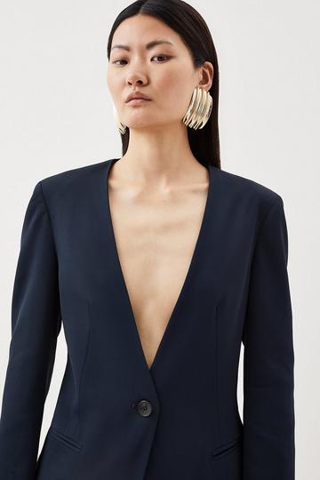 Navy Relaxed Collarless Tailored Jacket