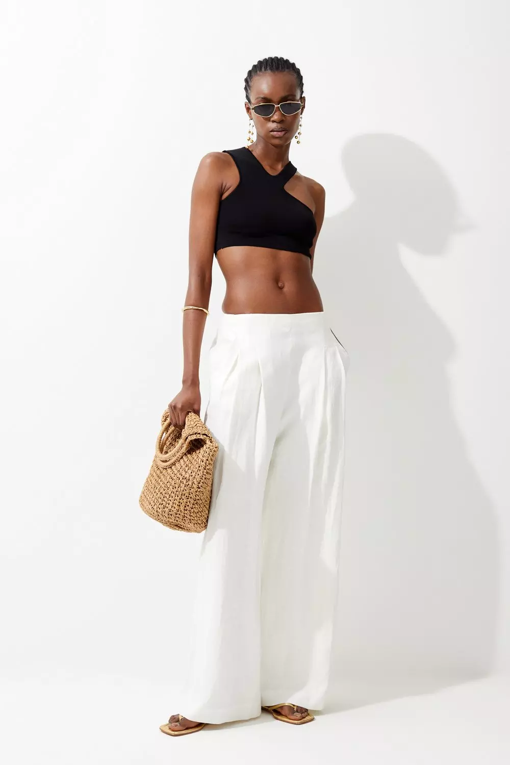 Linen Darted Wide Leg Pants