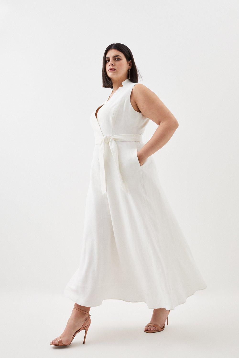 Plus Size Linen Wrap Tie Waisted Maxi Dress | Karen Millen