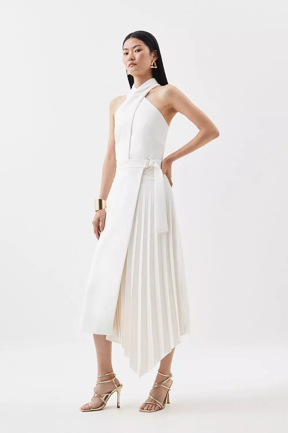 Pleated detail midi store dress