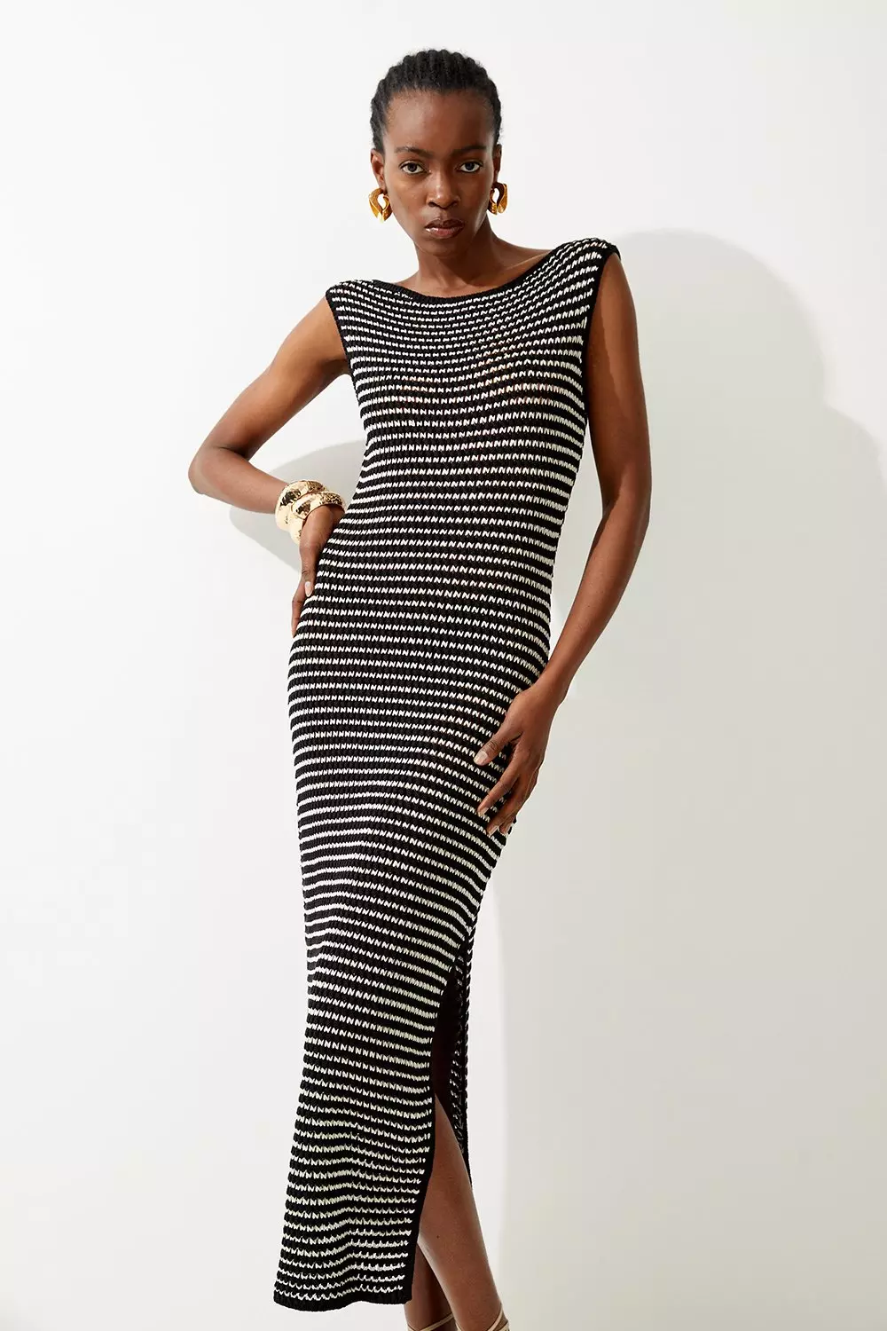 Open Stitch Knit Funnel Neck Dress | Karen Millen