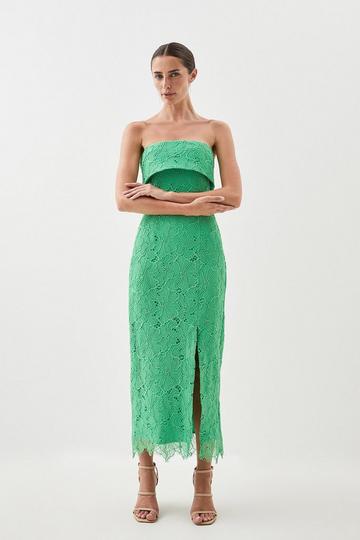 Green Lace Bandeau Midi Dress
