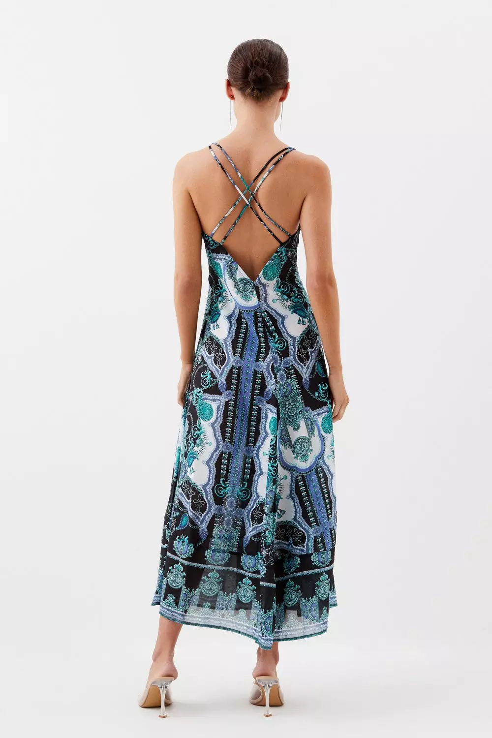 Petite Embellished Mirrored Print Strappy Maxi Beach Dress Karen