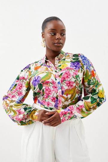 Multi Plus Size Spring Floral Woven Shirt
