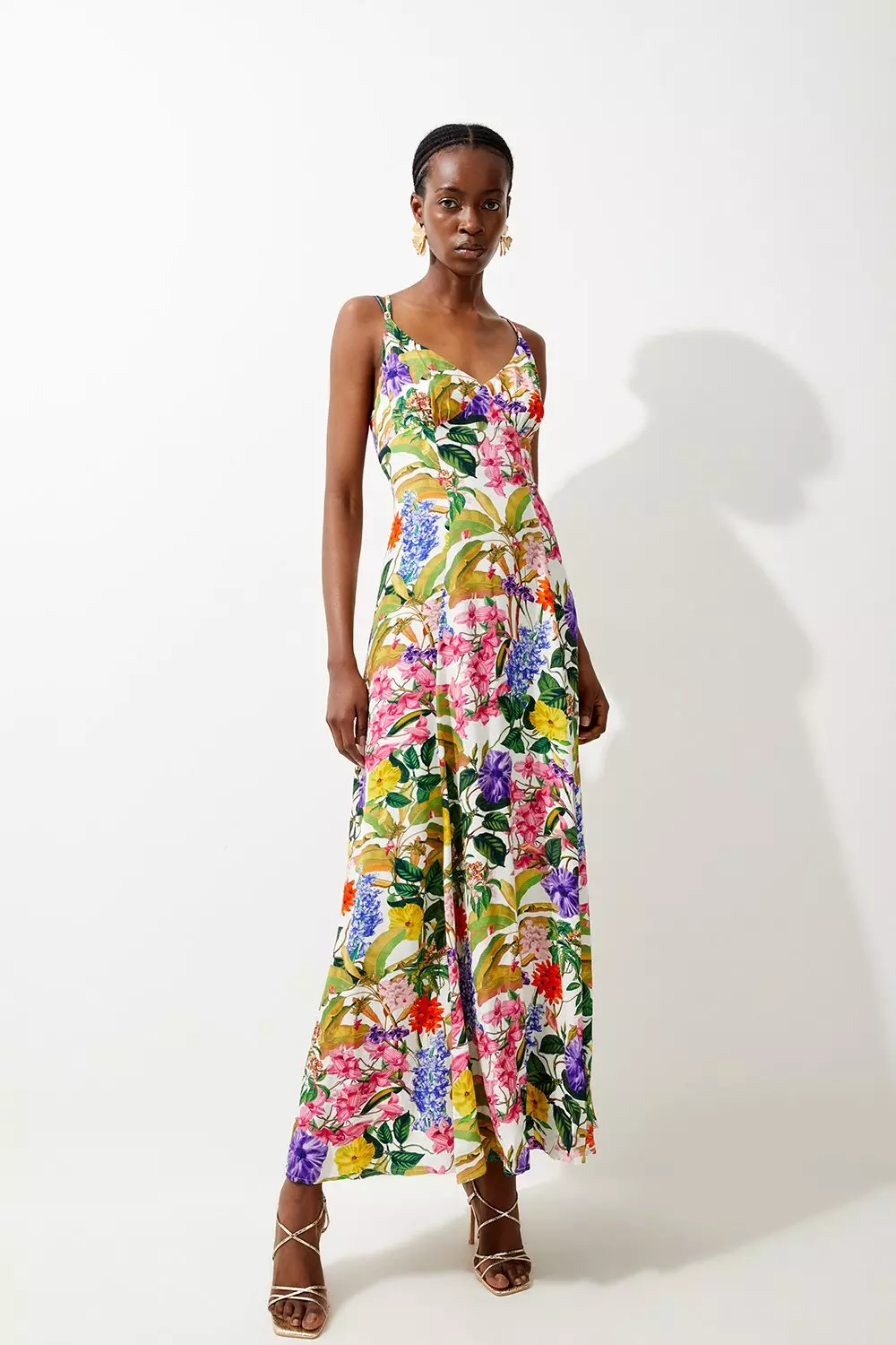 Spring Floral Strappy Woven Maxi Dress