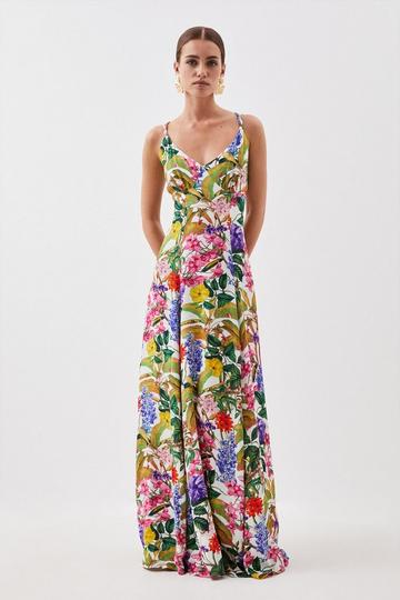 Petite Spring Floral Strappy Woven Maxi Dress floral