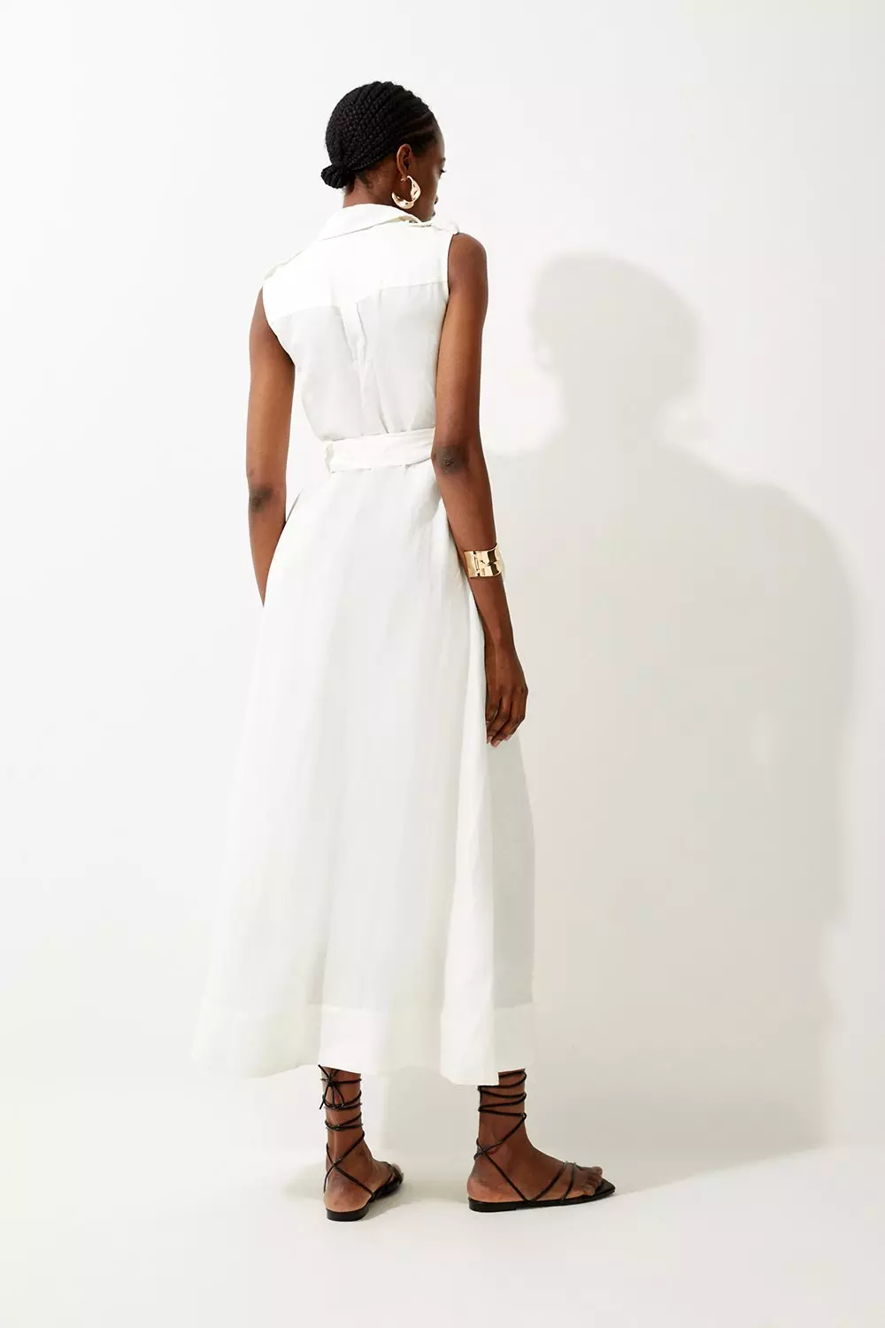 White linen 2025 sleeveless dress