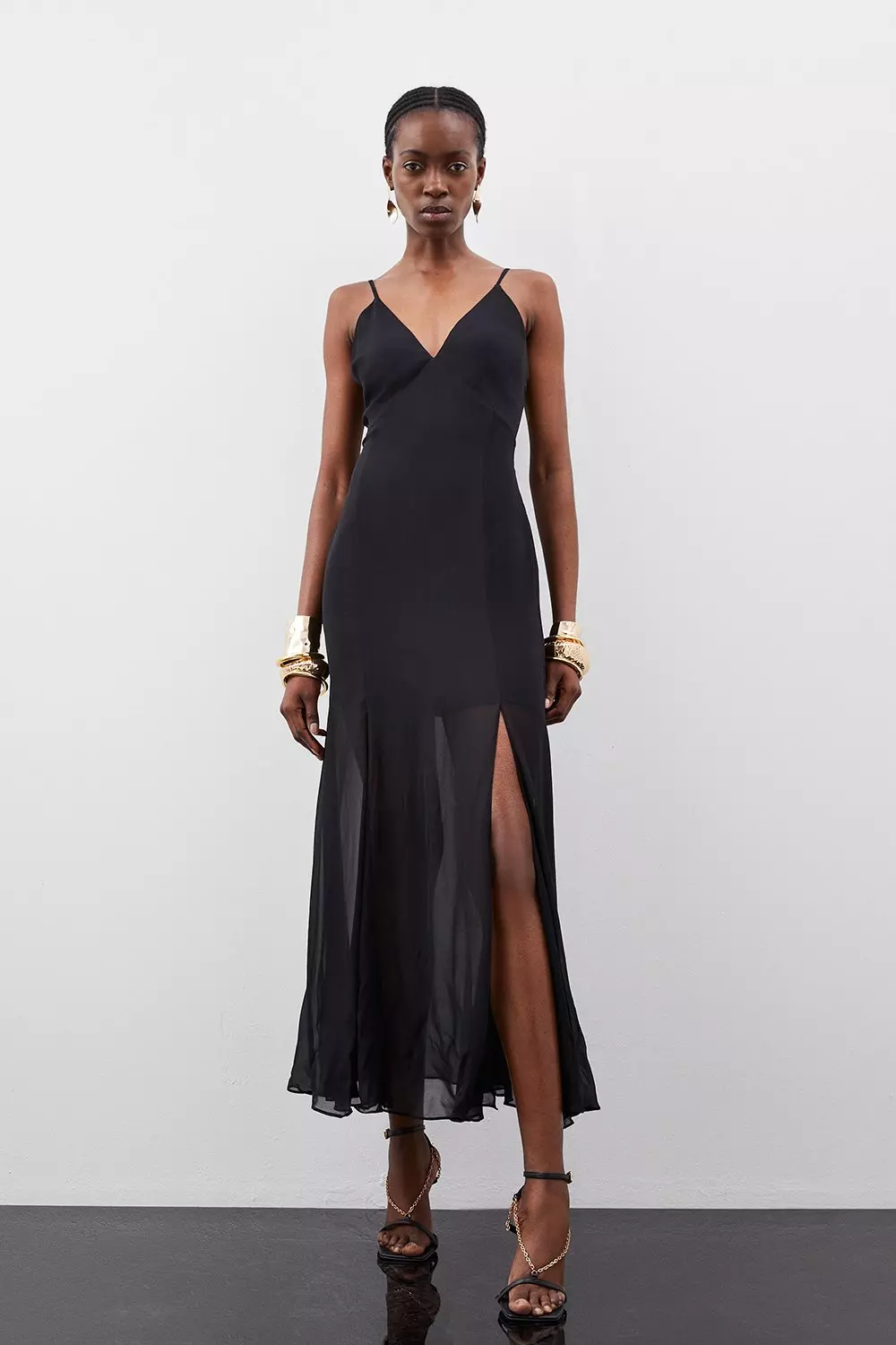 Viscose Georgette Sheer Strappy Maxi Dress Karen Millen