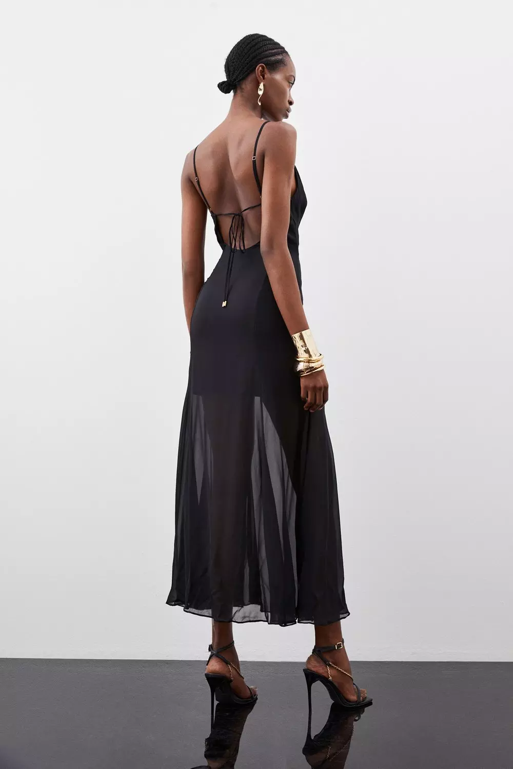 Premium Ruched Halter Strappy Maxi Dress