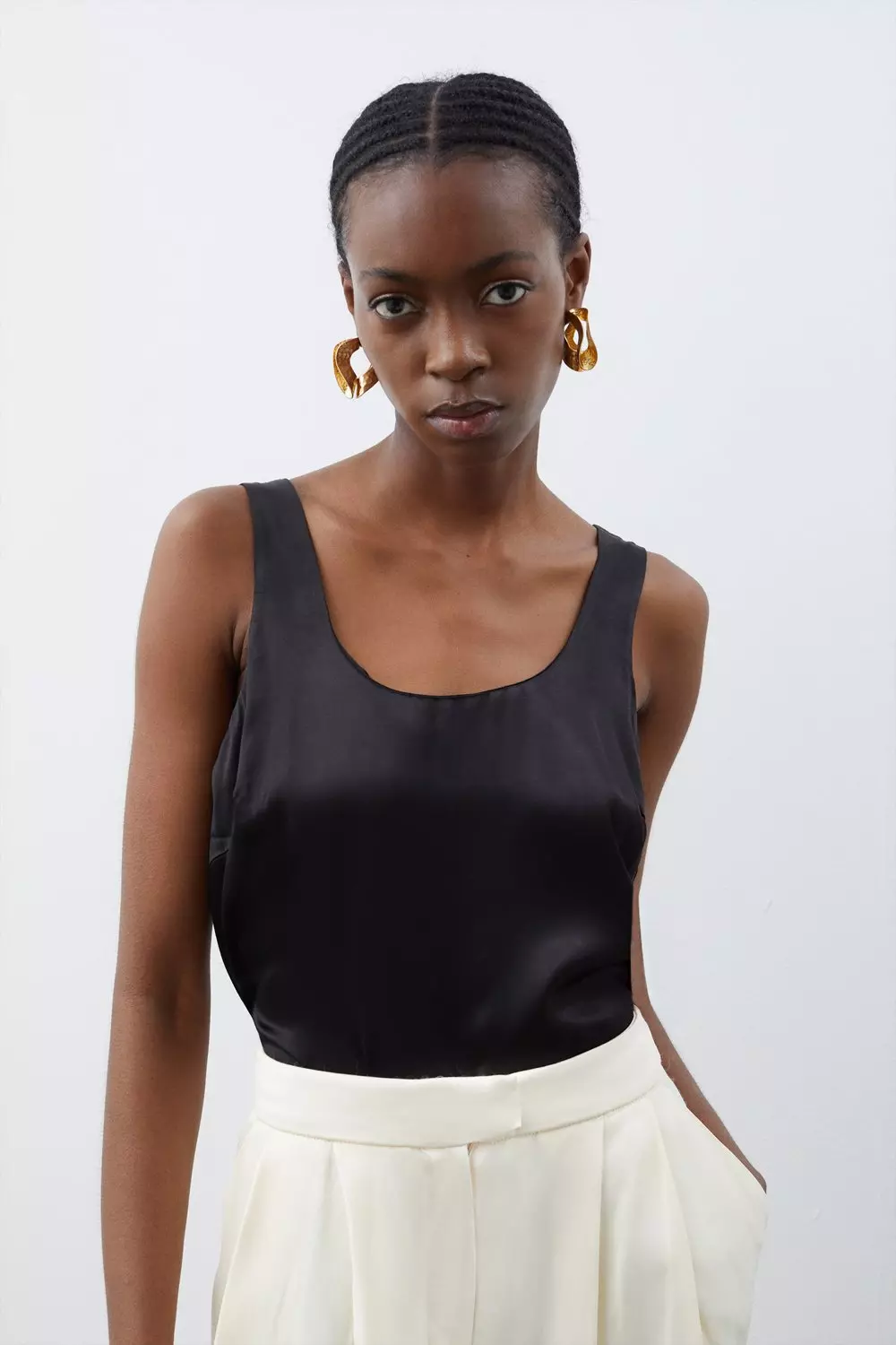 Black satin 2024 sleeveless top