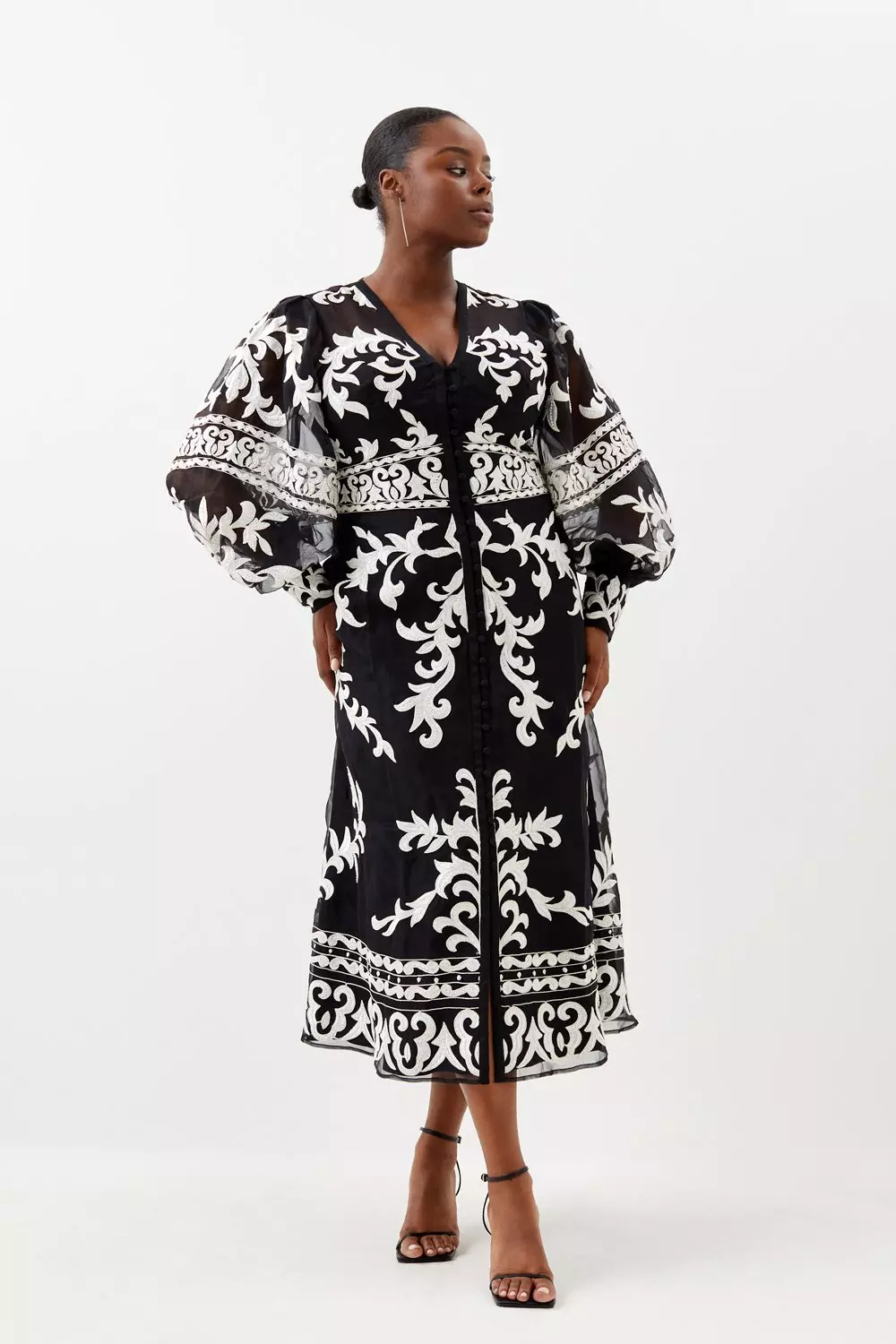 Tailored Compact Viscose Kimono Sleeve Plunge Neck Midi Dress | Karen Millen