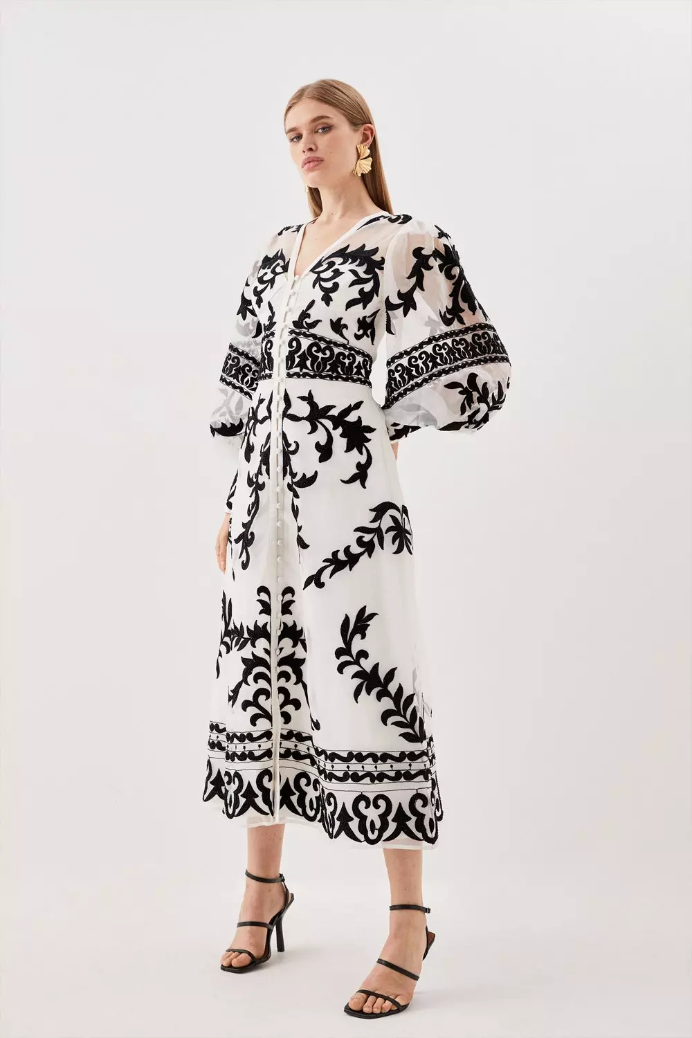 Baroque Applique Woven Midi Dress Karen Millen