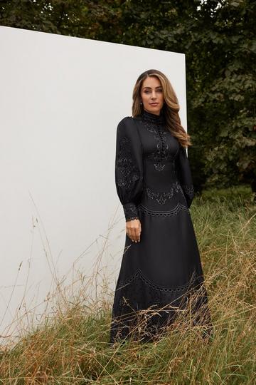 Lydia Millen Cotton Cutwork Embroidered Woven Maxi Dress black
