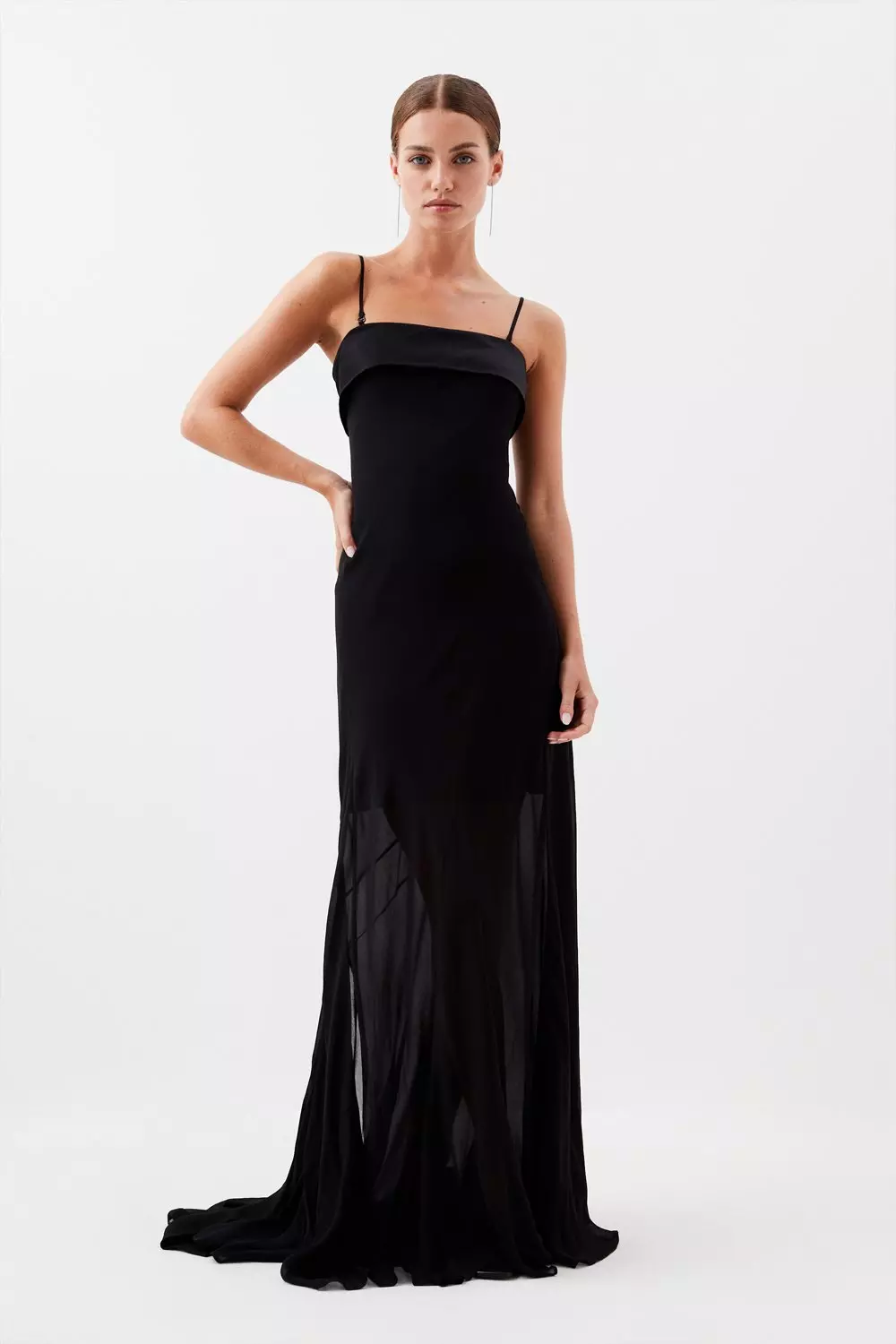 Black Sheer Lace Bandeau Maxi Dress, Dresses