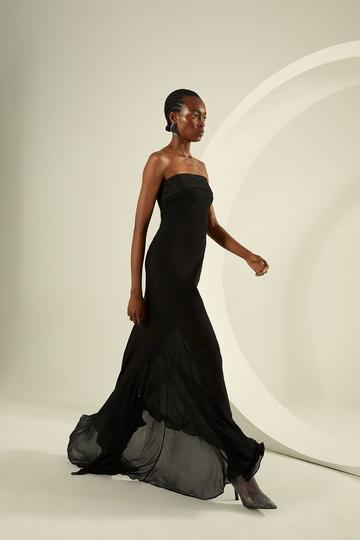 Black Bandeau Sheer Woven Maxi Dress