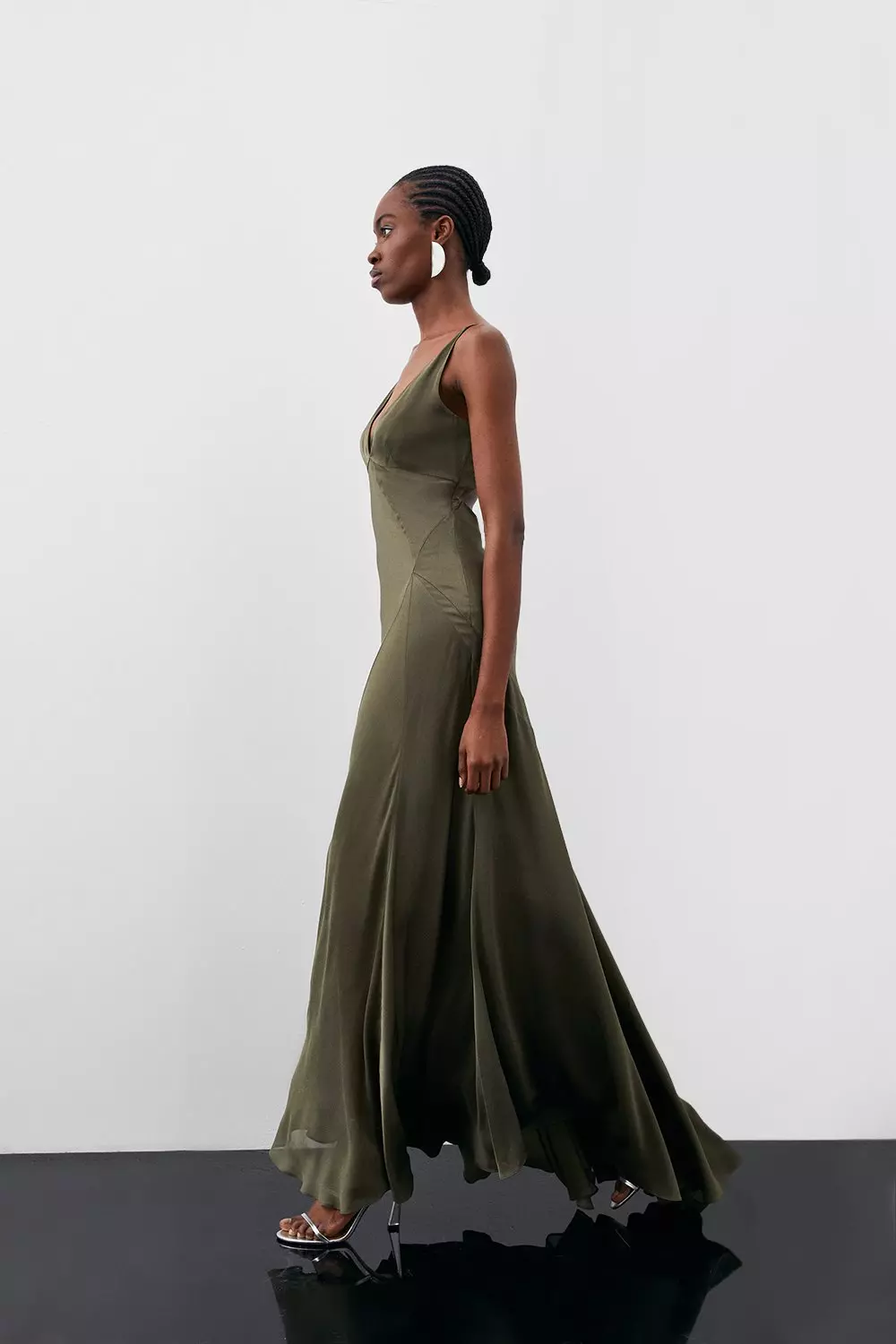 Sheer Panelled Satin Woven Maxi Dress