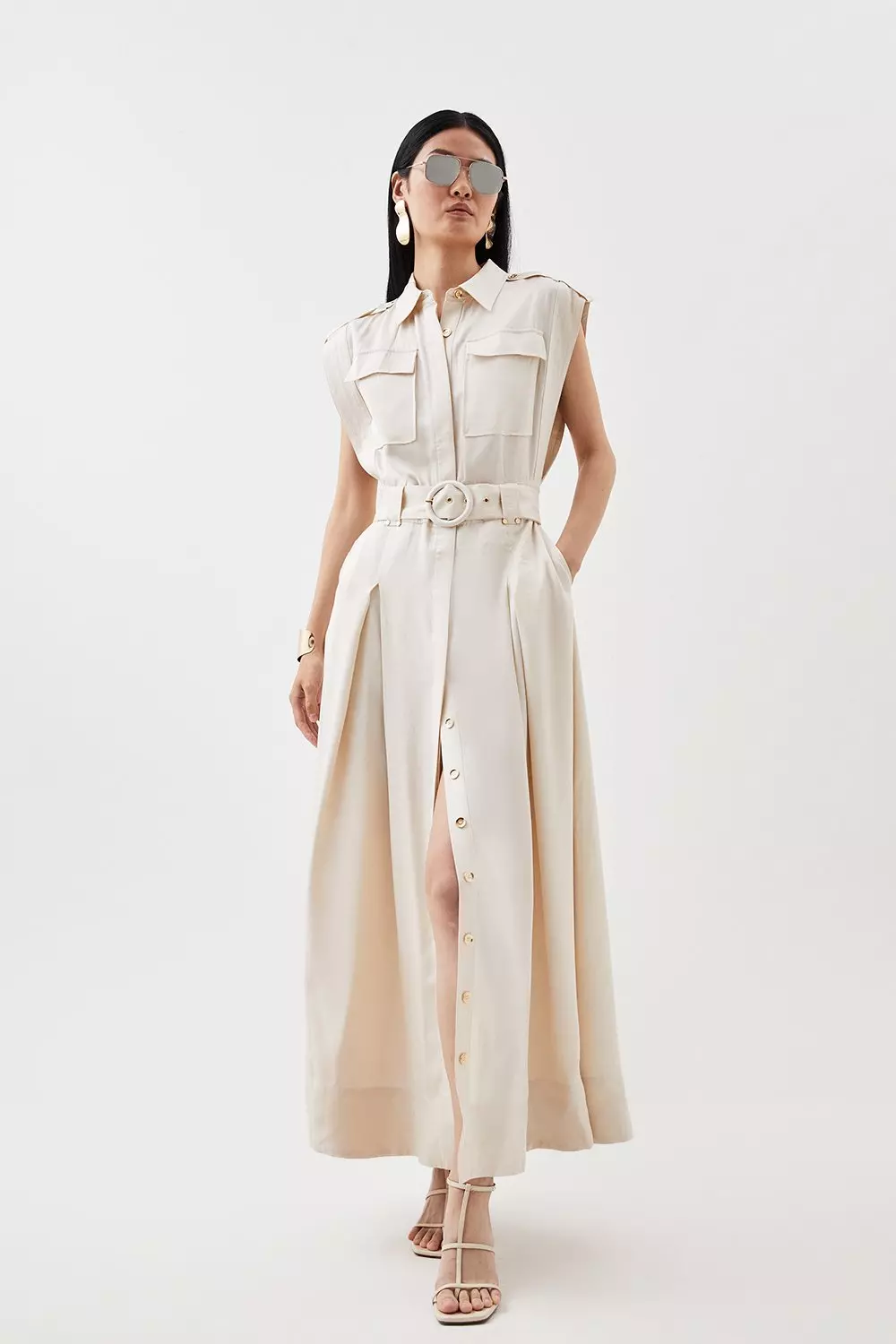 BELTED LINEN SHIRT DRESS