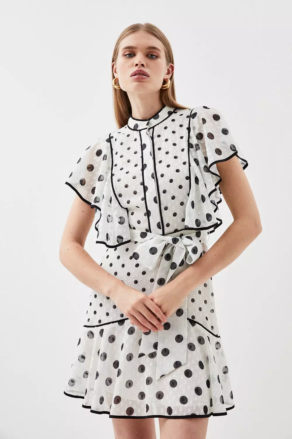 Polka dot ruffle mini clearance dress