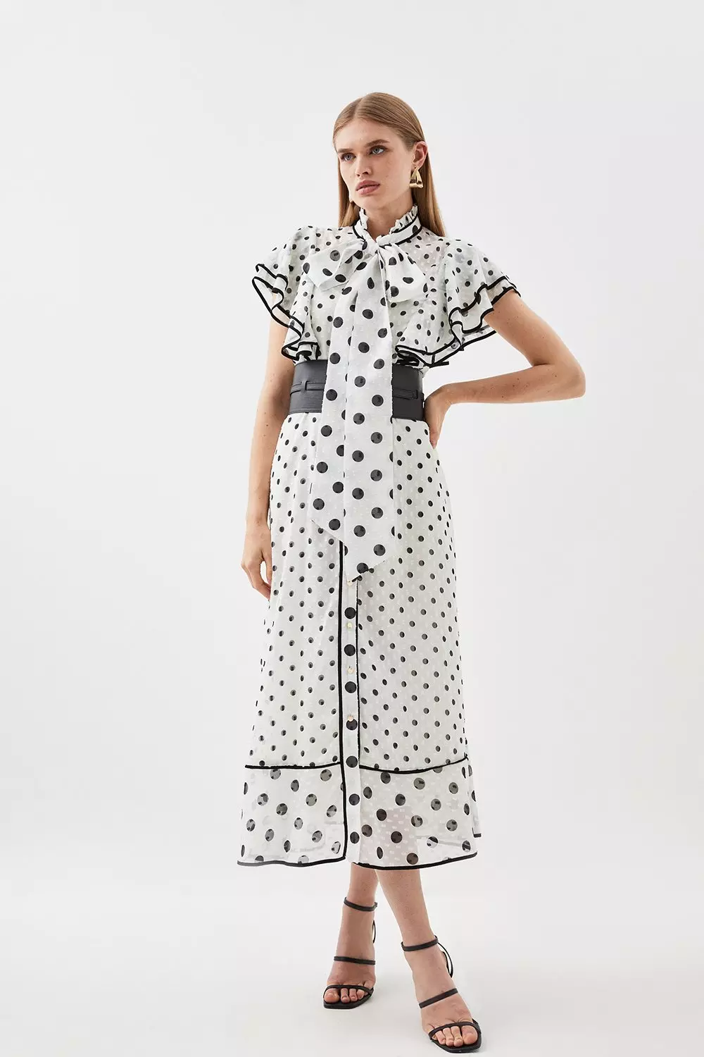 Mixed polka dot midi dress sale