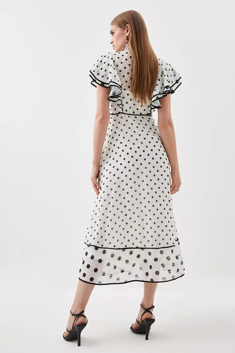 Black and white outlet polka dot ruffle dress