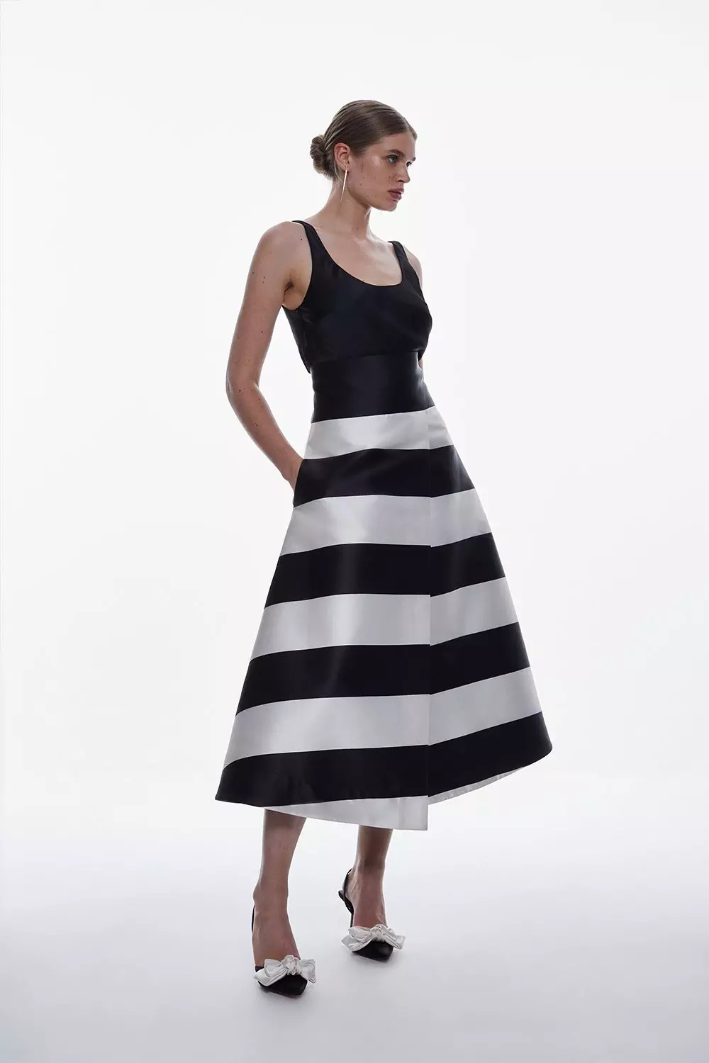 Satin black and white striped skirt sale