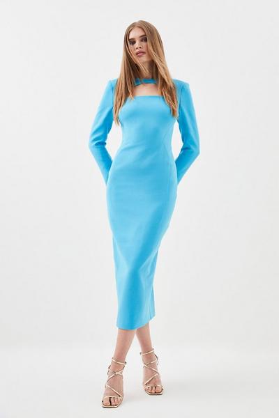 Compact Stretch Cut Out Sleeved Pencil Dress