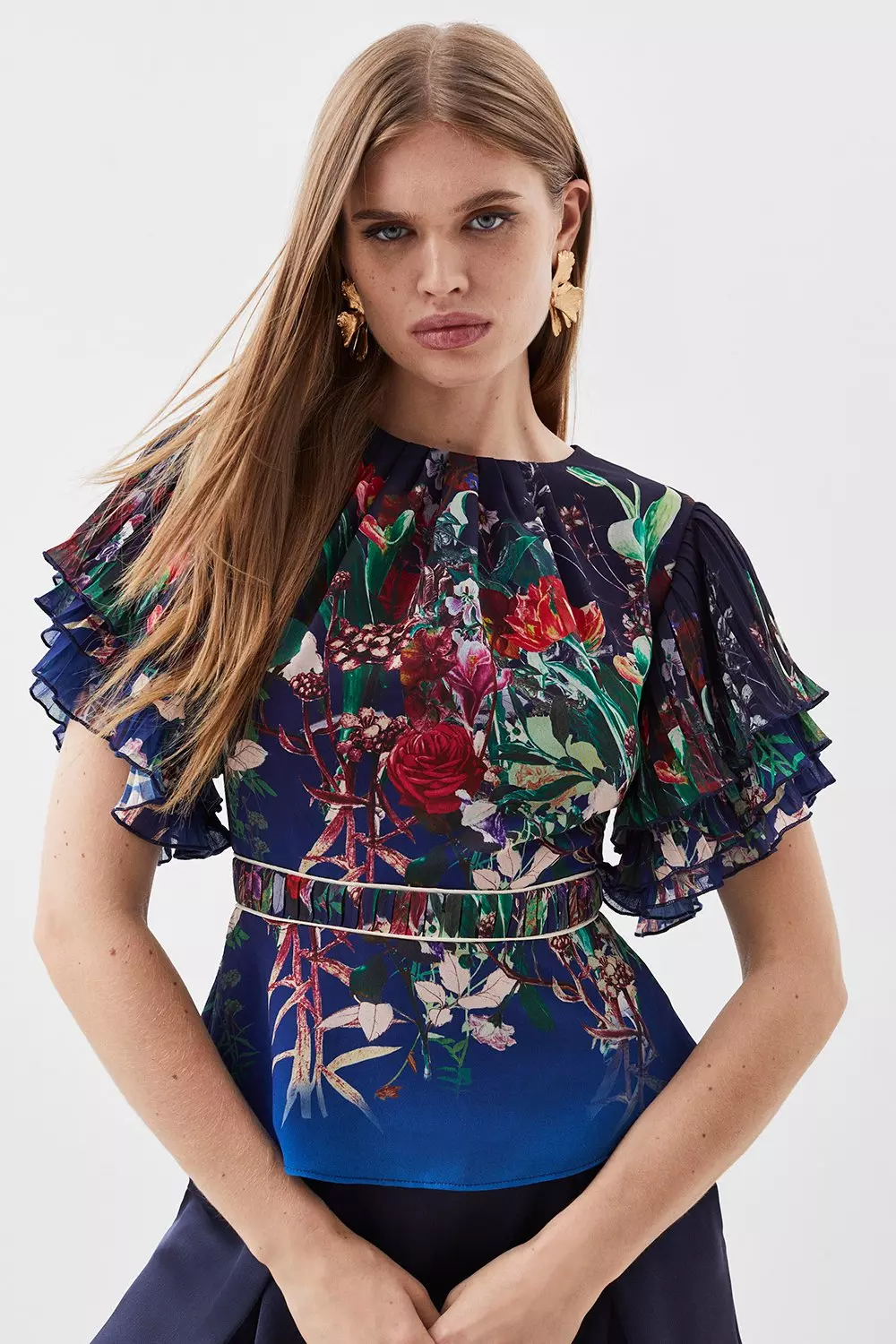 Floral ruffle hot sale shirt