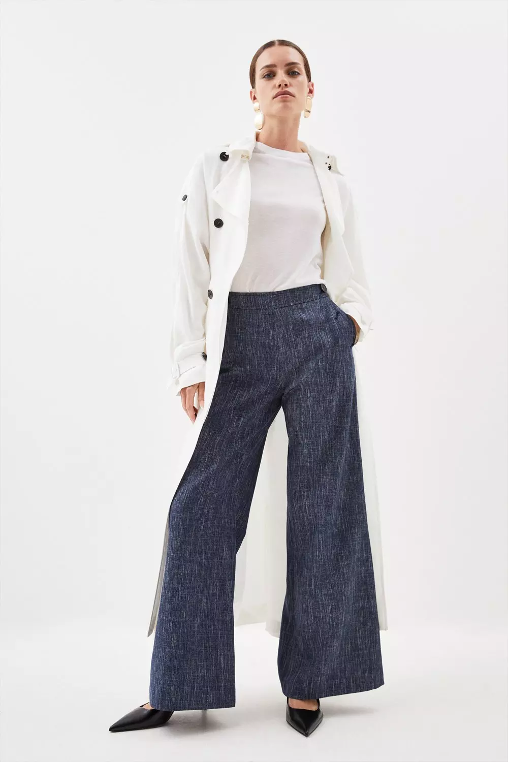 Petite Leather Button Detail Trouser | Karen Millen