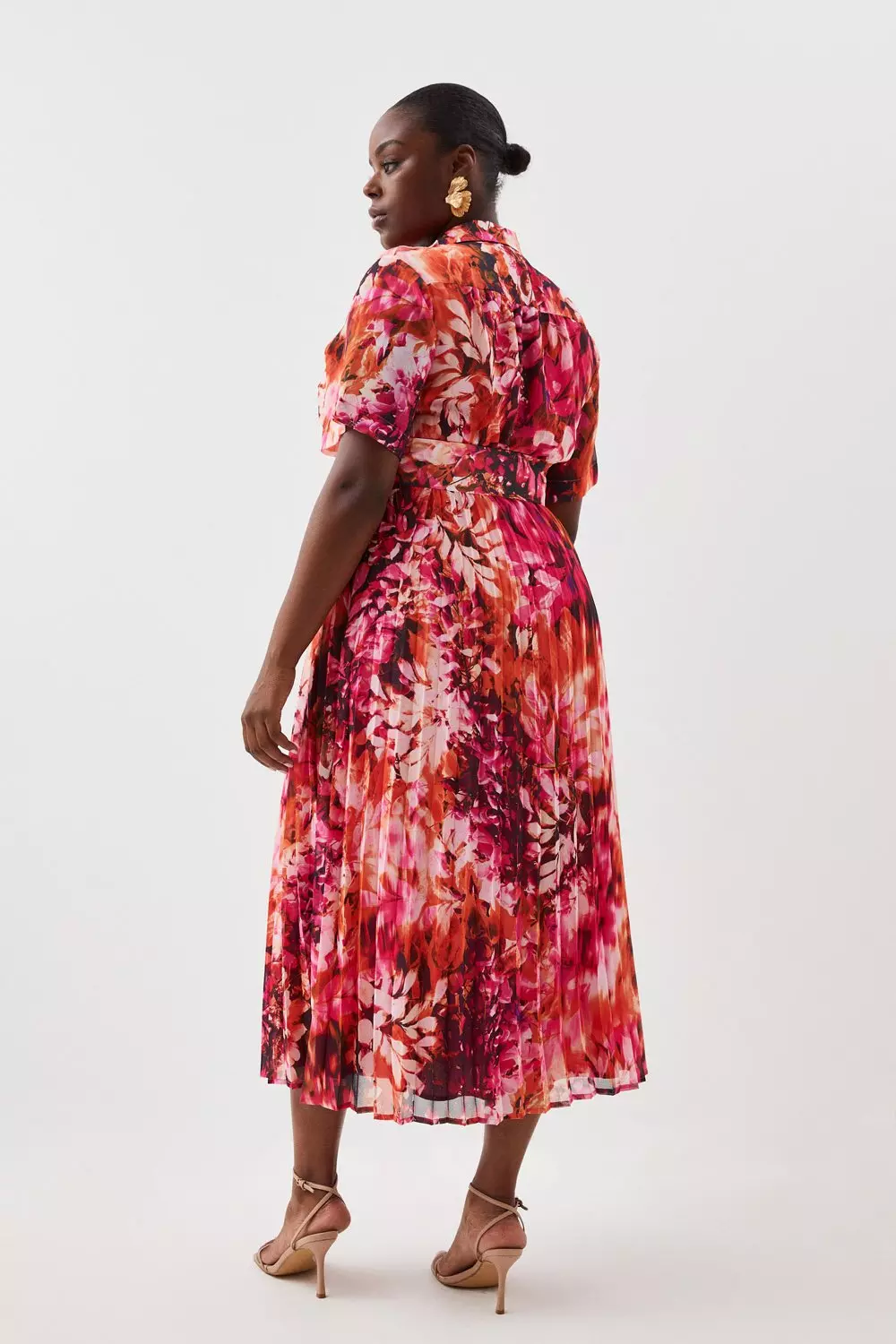 Floral Printed Morocain Woven Collared Midaxi Dress