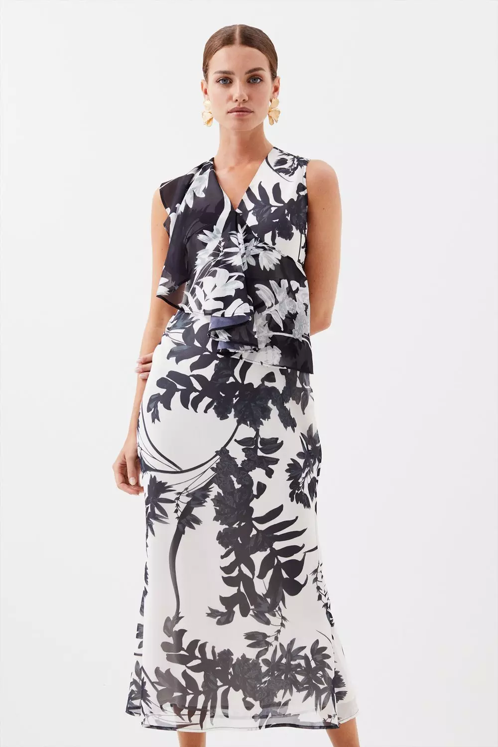 Floral georgette cheap ruffled wrap dress